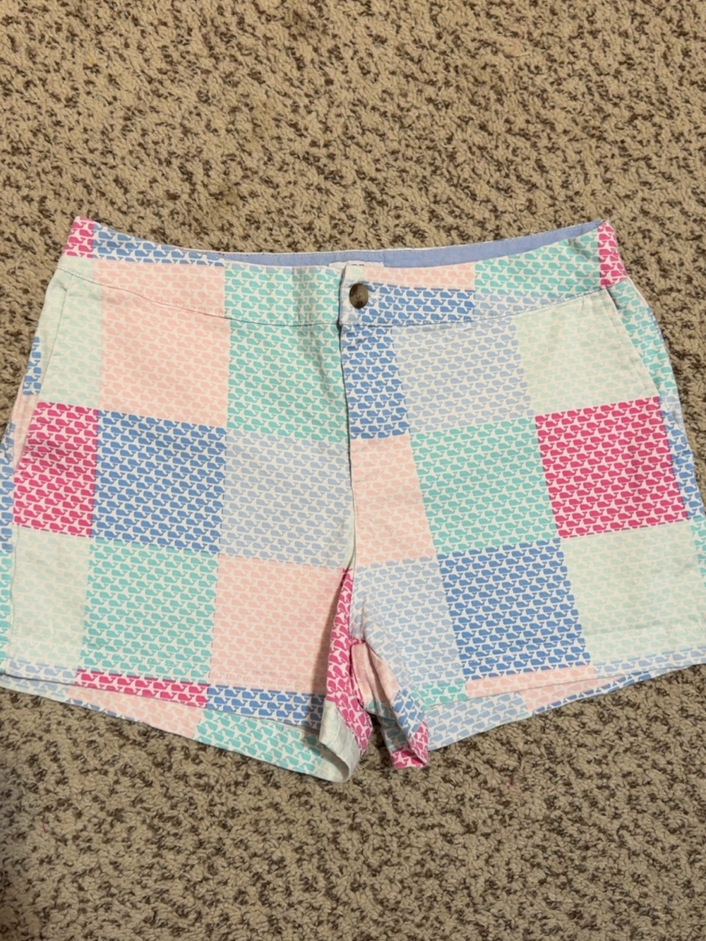 Vineyard Vines Pastel Patchwork Jean Shorts - Pink, Blue & Mint